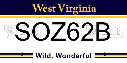 SOZ62B West Virginia License Plate