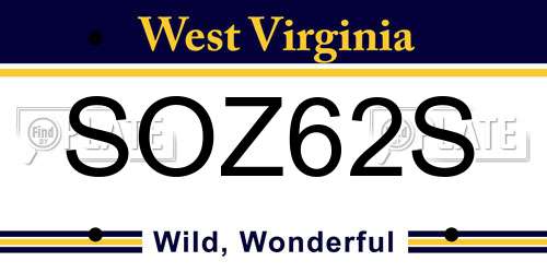 SOZ62S West Virginia License Plate