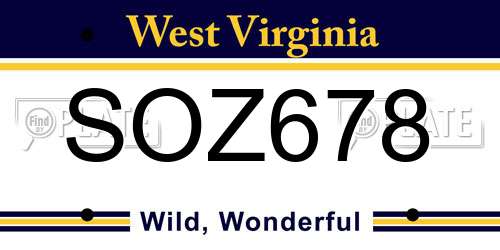 SOZ678 West Virginia License Plate