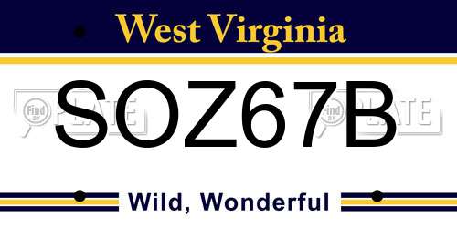 SOZ67B West Virginia License Plate