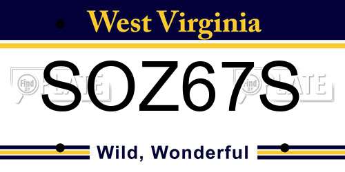 SOZ67S West Virginia License Plate