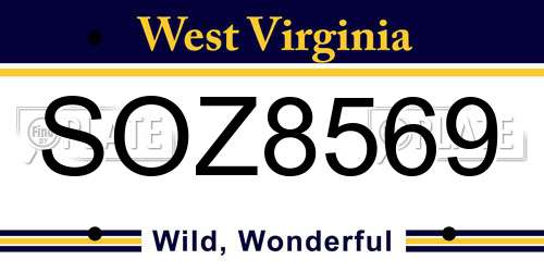 SOZ8569 West Virginia License Plate