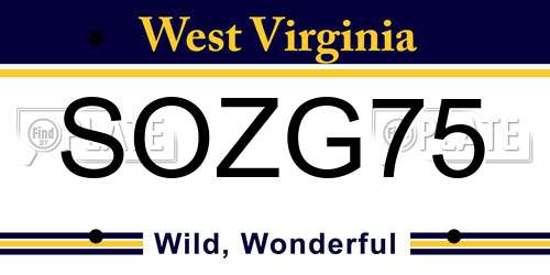 SOZG75 West Virginia License Plate