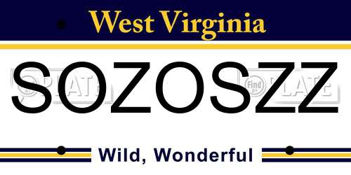 SOZOSZZ West Virginia License Plate