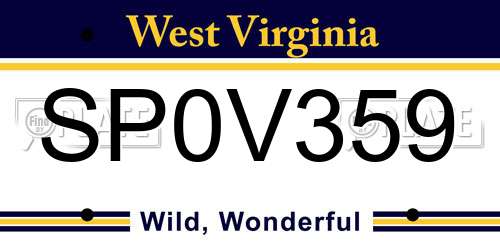 SP0V359 West Virginia License Plate