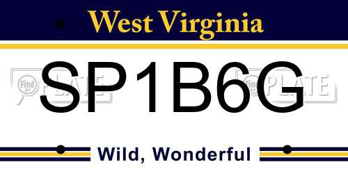SP1B6G West Virginia License Plate