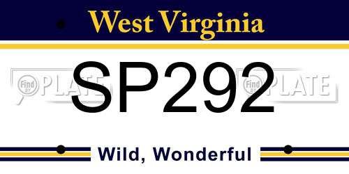 SP292 West Virginia License Plate