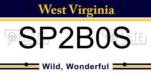 SP2B0S West Virginia License Plate