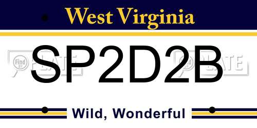 SP2D2B West Virginia License Plate