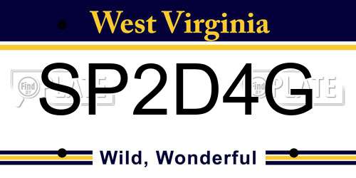 SP2D4G West Virginia License Plate