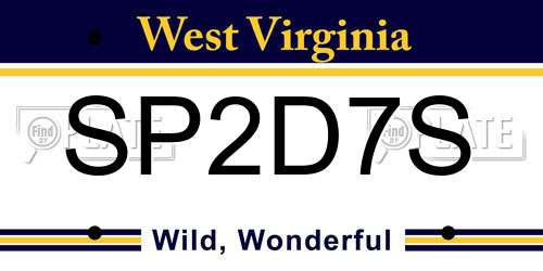 SP2D7S West Virginia License Plate