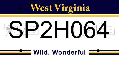 SP2H064 West Virginia License Plate