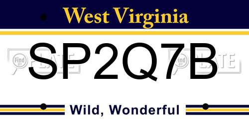 SP2Q7B West Virginia License Plate