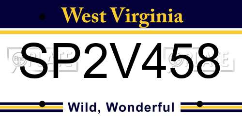 SP2V458 West Virginia License Plate
