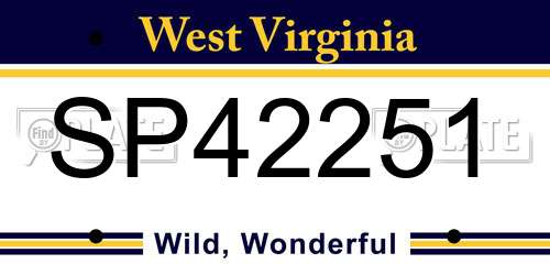 SP42251 West Virginia License Plate