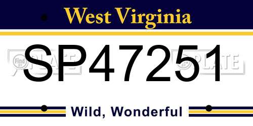 SP47251 West Virginia License Plate