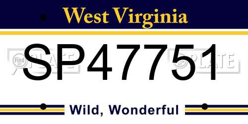 SP47751 West Virginia License Plate