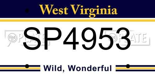 SP4953 West Virginia License Plate