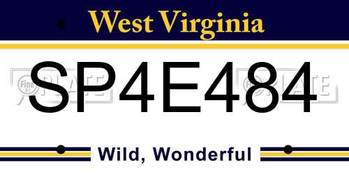 SP4E484 West Virginia License Plate