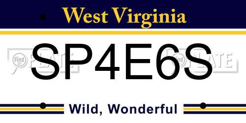 SP4E6S West Virginia License Plate