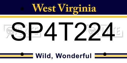 SP4T224 West Virginia License Plate