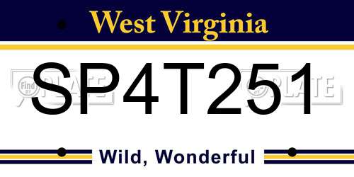 SP4T251 West Virginia License Plate