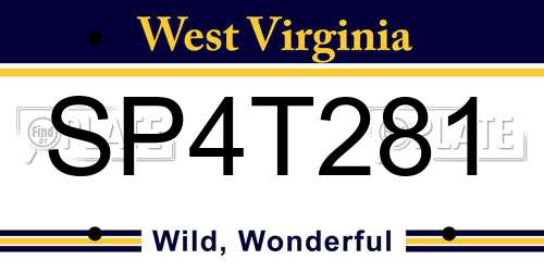 SP4T281 West Virginia License Plate