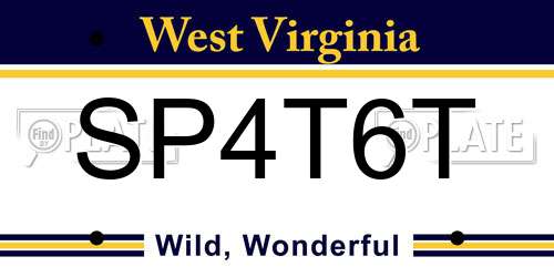 SP4T6T West Virginia License Plate