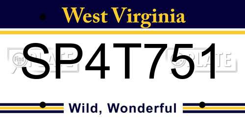 SP4T751 West Virginia License Plate