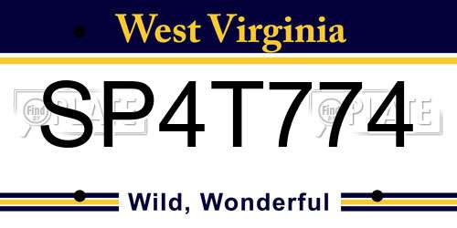 SP4T774 West Virginia License Plate