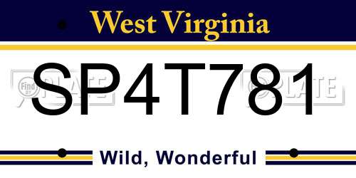 SP4T781 West Virginia License Plate