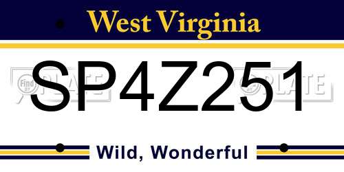 SP4Z251 West Virginia License Plate