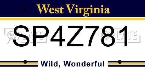 SP4Z781 West Virginia License Plate