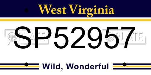 SP52957 West Virginia License Plate