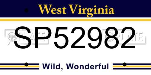 SP52982 West Virginia License Plate