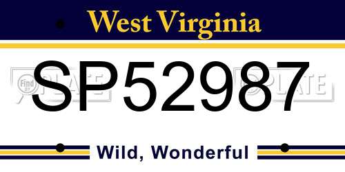 SP52987 West Virginia License Plate