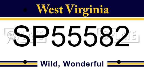 SP55582 West Virginia License Plate