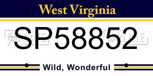SP58852 West Virginia License Plate