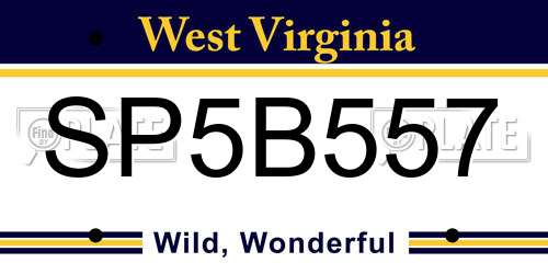SP5B557 West Virginia License Plate