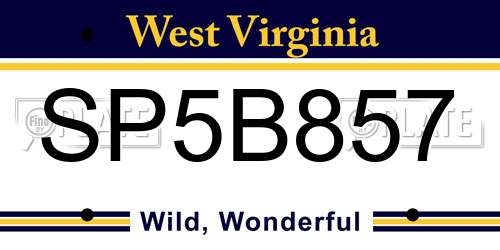SP5B857 West Virginia License Plate