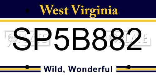 SP5B882 West Virginia License Plate