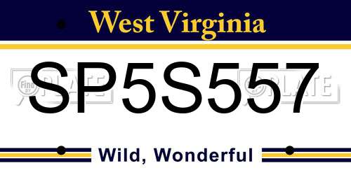 SP5S557 West Virginia License Plate
