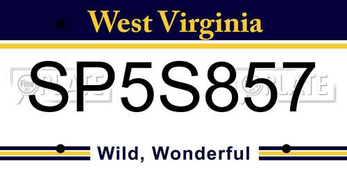 SP5S857 West Virginia License Plate