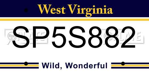SP5S882 West Virginia License Plate
