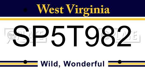 SP5T982 West Virginia License Plate