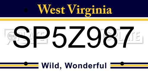 SP5Z987 West Virginia License Plate