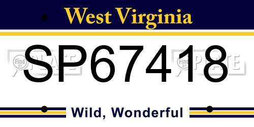 SP67418 West Virginia License Plate