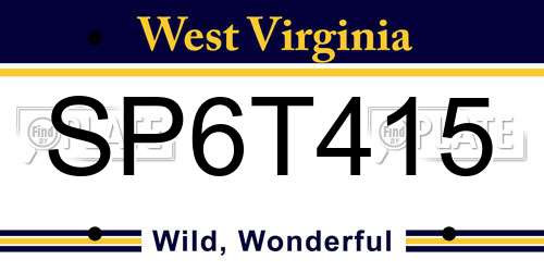 SP6T415 West Virginia License Plate