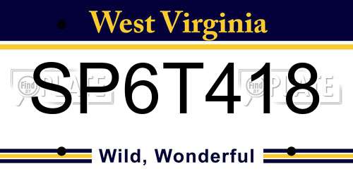 SP6T418 West Virginia License Plate