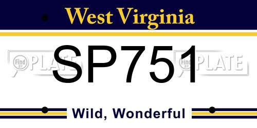 SP751 West Virginia License Plate